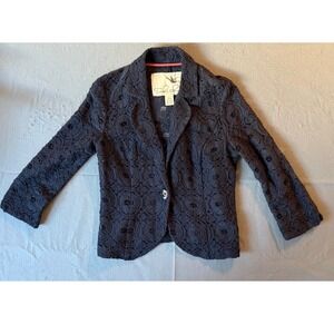 Tabitha Anthropologie Navy Floral Lace Single Button Blazer Jacket Size 8